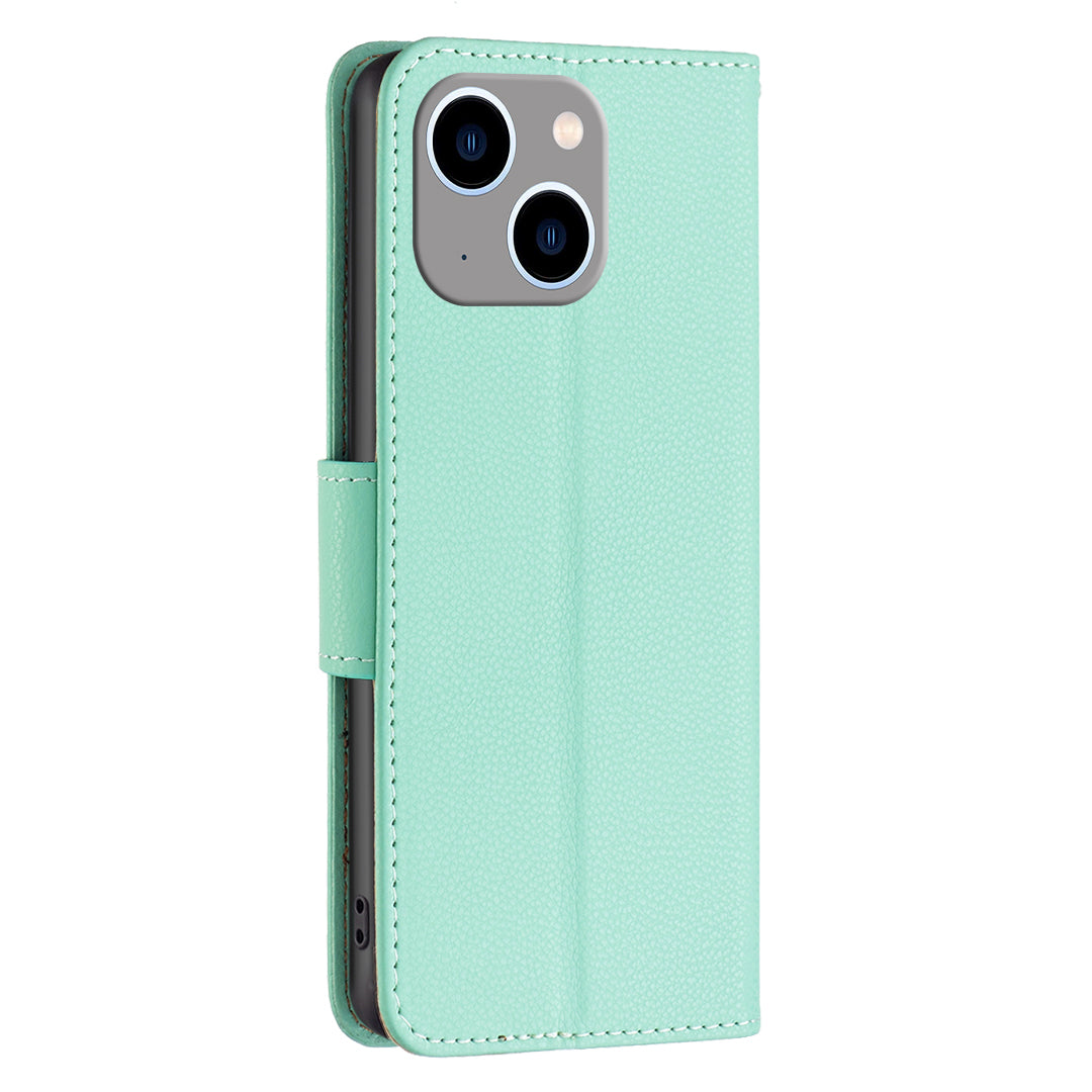 Uniqkart for iPhone 15 Plus Dustproof PU Leather Cell Phone Cover Wallet Litchi Texture Flip Stand Case with Strap - Green Uniqkart for iPhone 15 Plus Dustproof PU Leather Cell Phone Cover Wallet Litchi Texture Flip Stand Case with Strap - Green